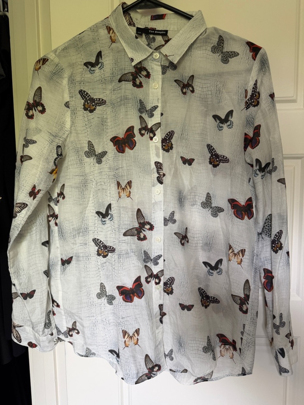The Kooples White Button-Down Shirt with Multicolor Butterfly Print